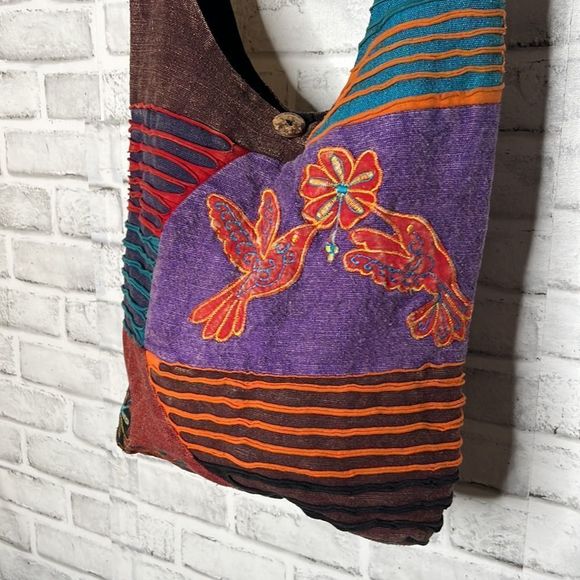 Handcrafted in Nepal Patchwork Boho Hippie Crossbody Bag Purse - Picture 3 of 8